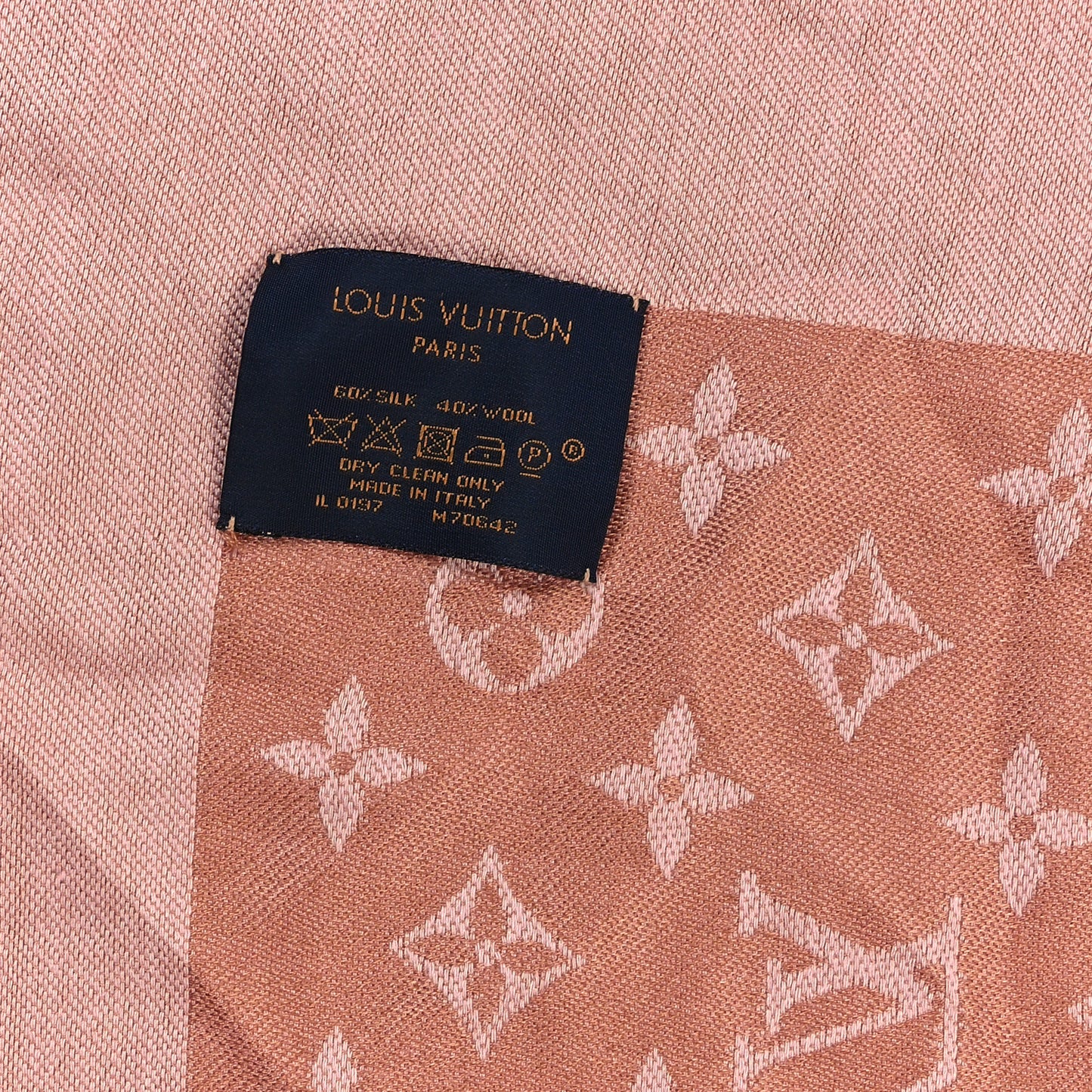 Silk Wool Monogram Denim Shawl Beige Pink