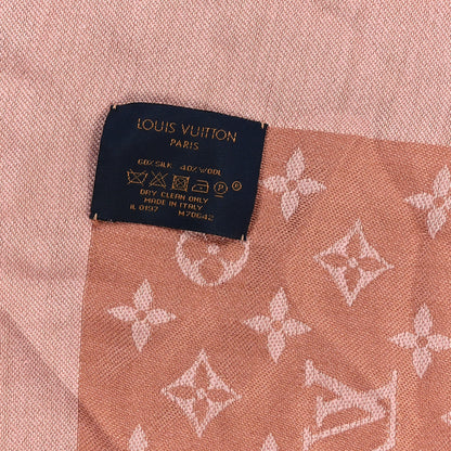 Louis Vuitton Silk Wool Monogram Denim Shawl Beige Pink 4 of 11