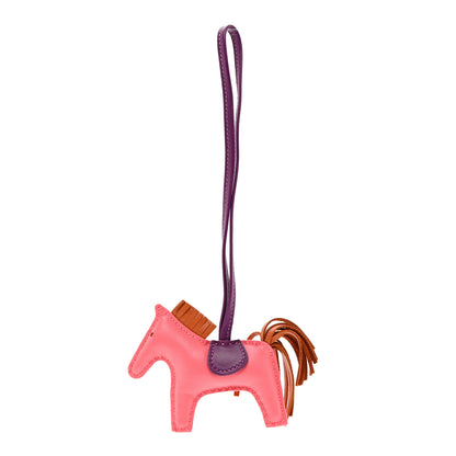 Hermes Milo Lambskin Grigri Rodeo Horse Bag Charm PM Rose Azalee Gold Anemone 1 of 5
