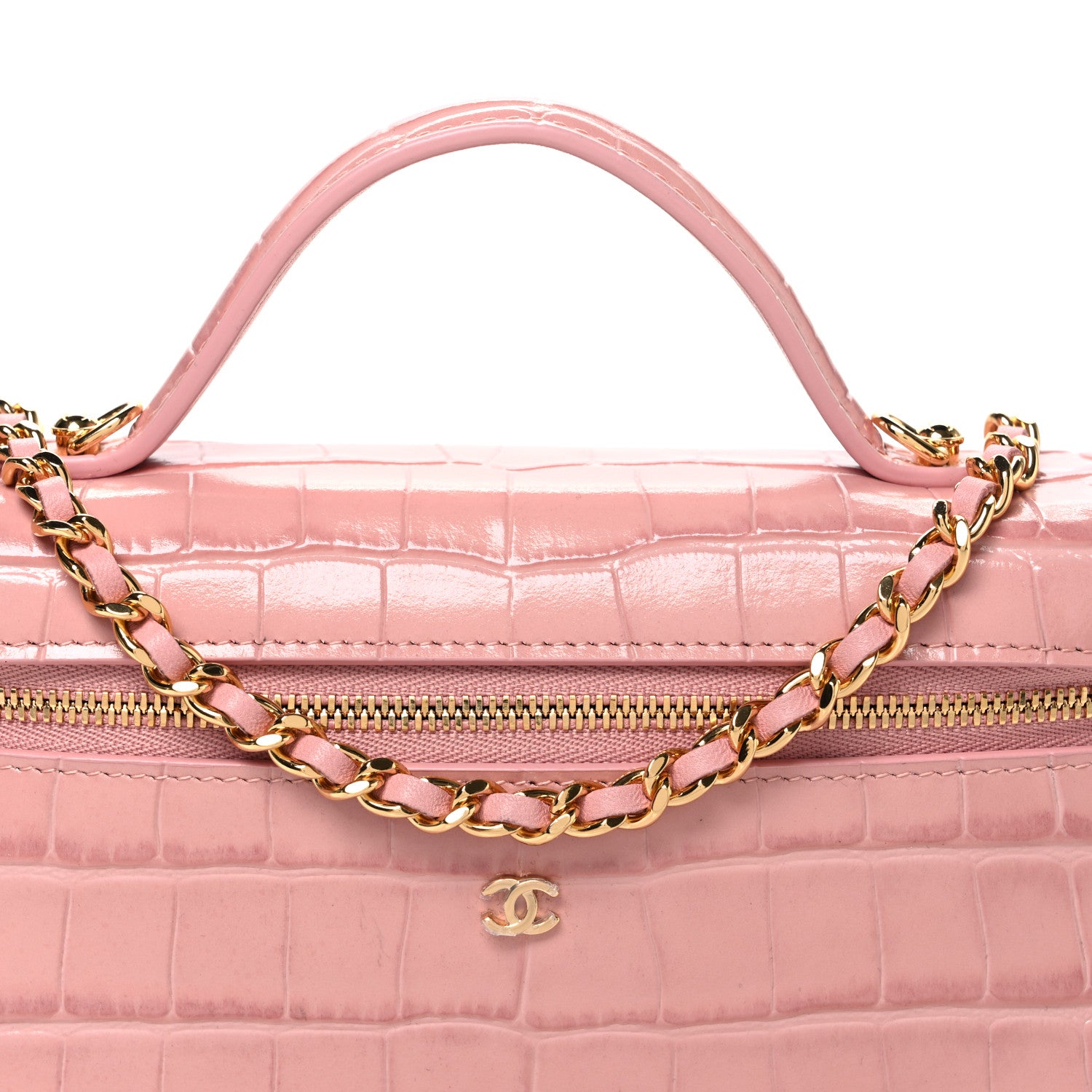 Chanel Calfskin Crocodile Embossed Crococo Exoticoco Vanity With Chain Light Pink 8 of 11
