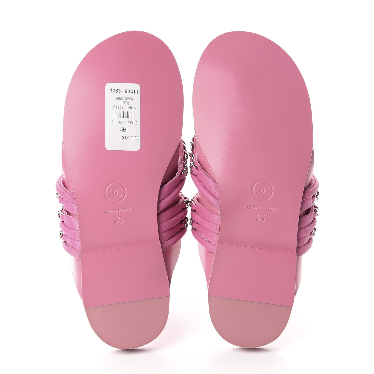 Chanel Calfskin Chain CC Thong Flat Sandals 35 Pink 6 of 10
