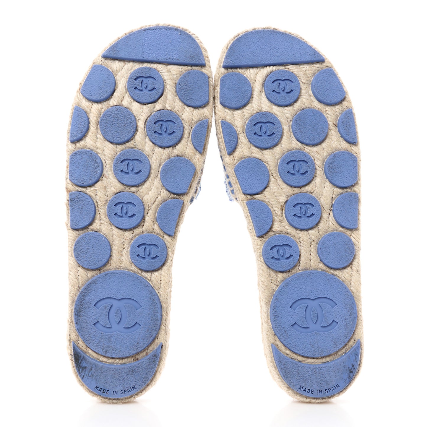 Tweed Laminated Lambskin CC Slide Sandals 38 Blue Gold