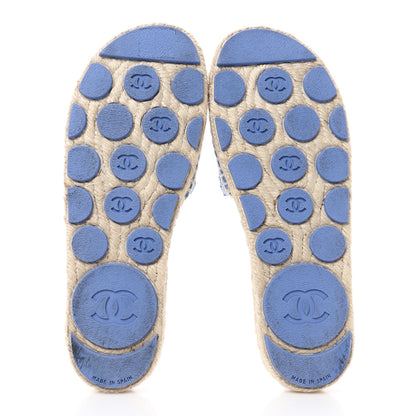 Chanel Tweed Laminated Lambskin CC Slide Sandals 38 Blue Gold 5 of 9