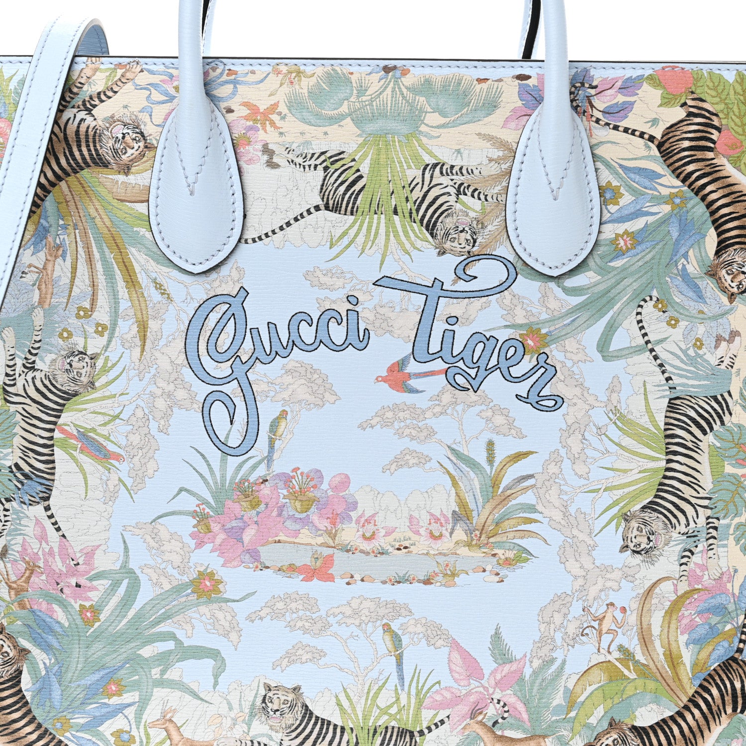 Gucci New Shangai Calfskin Tiger Savanah Textured Calfskin Medium Tote Light Blue Multicolor 8 of 16