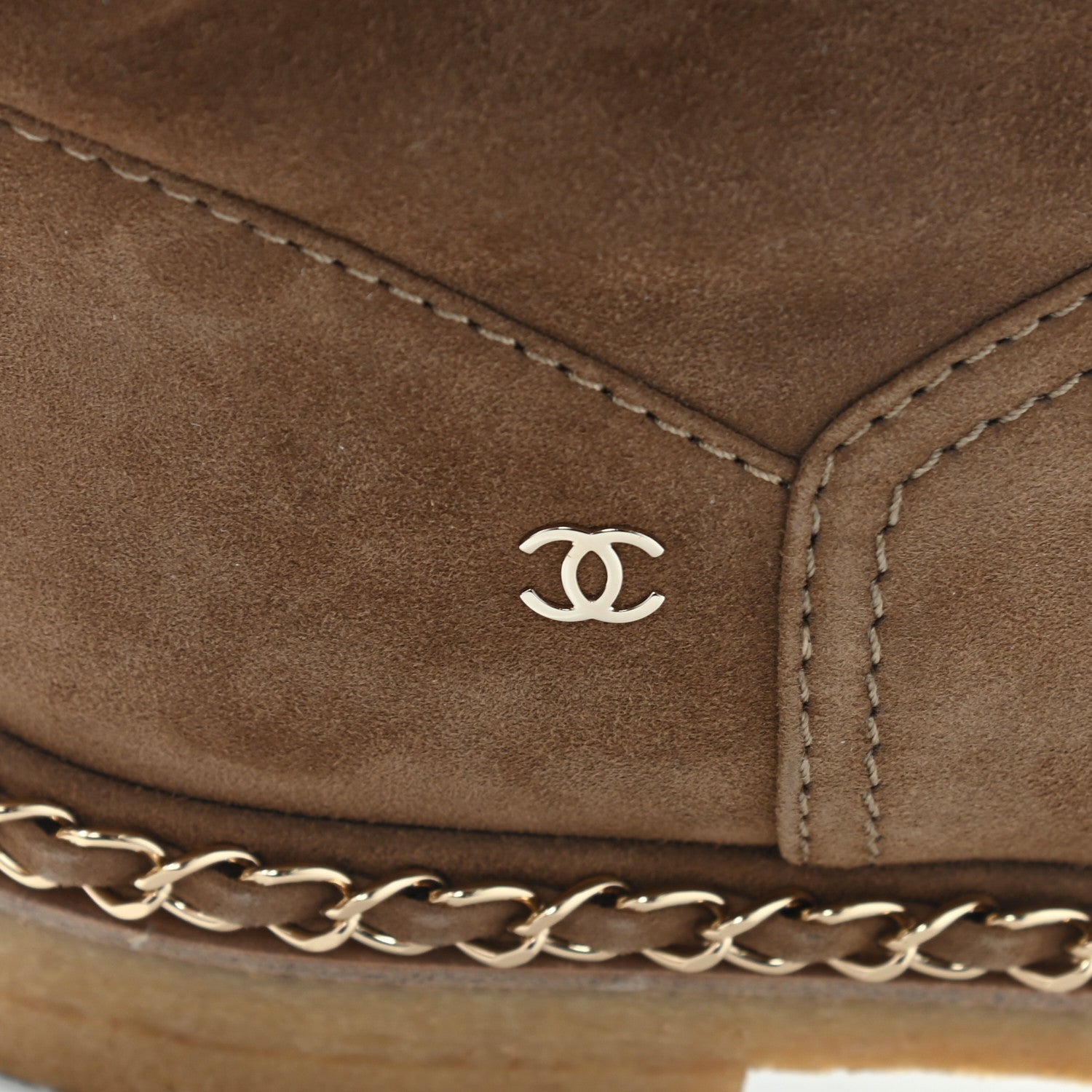 Chanel Kid Suede Shearling Womens Cap Toe Chain Short Boots 41 Light Brown Black 11 of 11