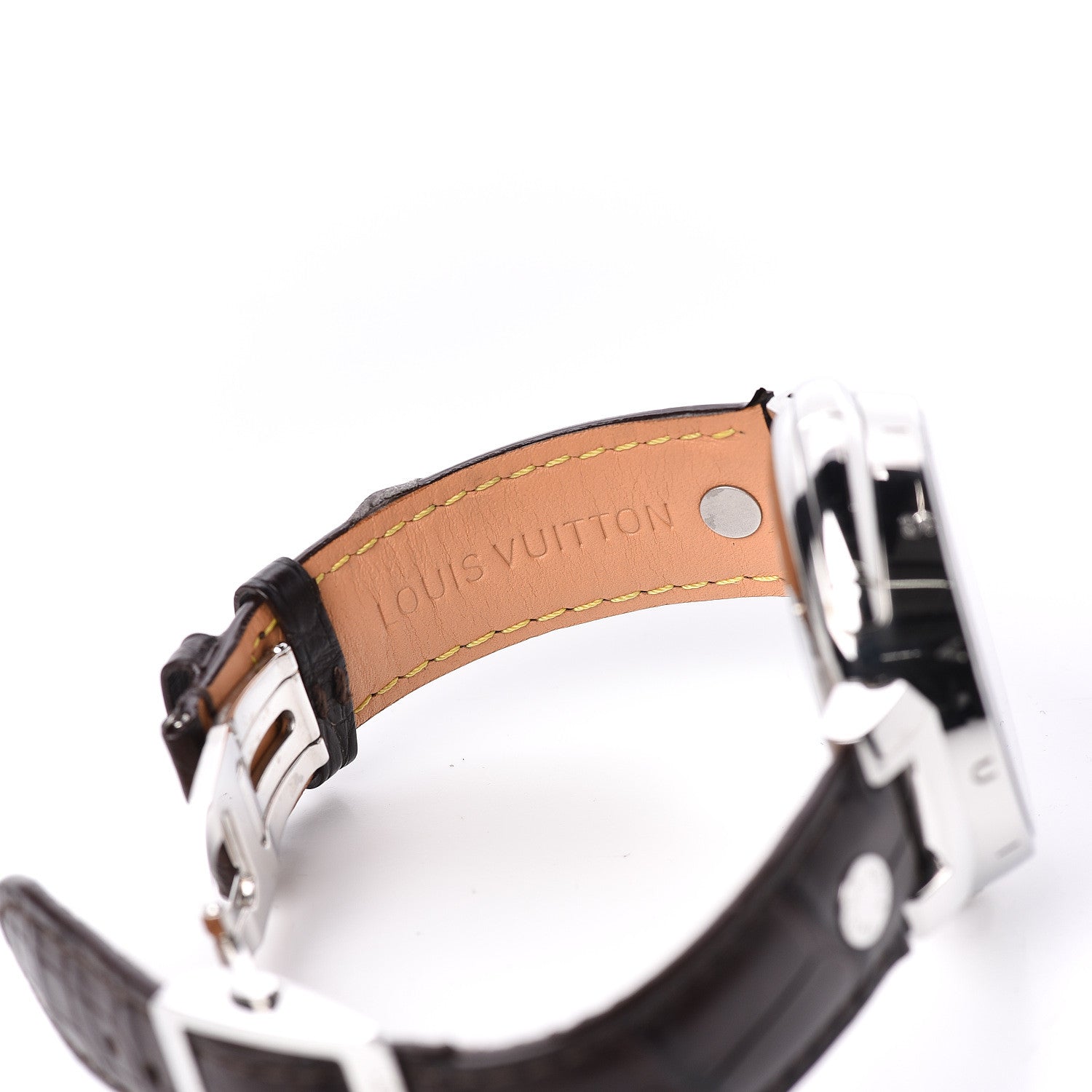 Louis Vuitton Stainless Steel Alligator 44mm Tambour Essential Orientation Automatic Watch Brown 6 of 6