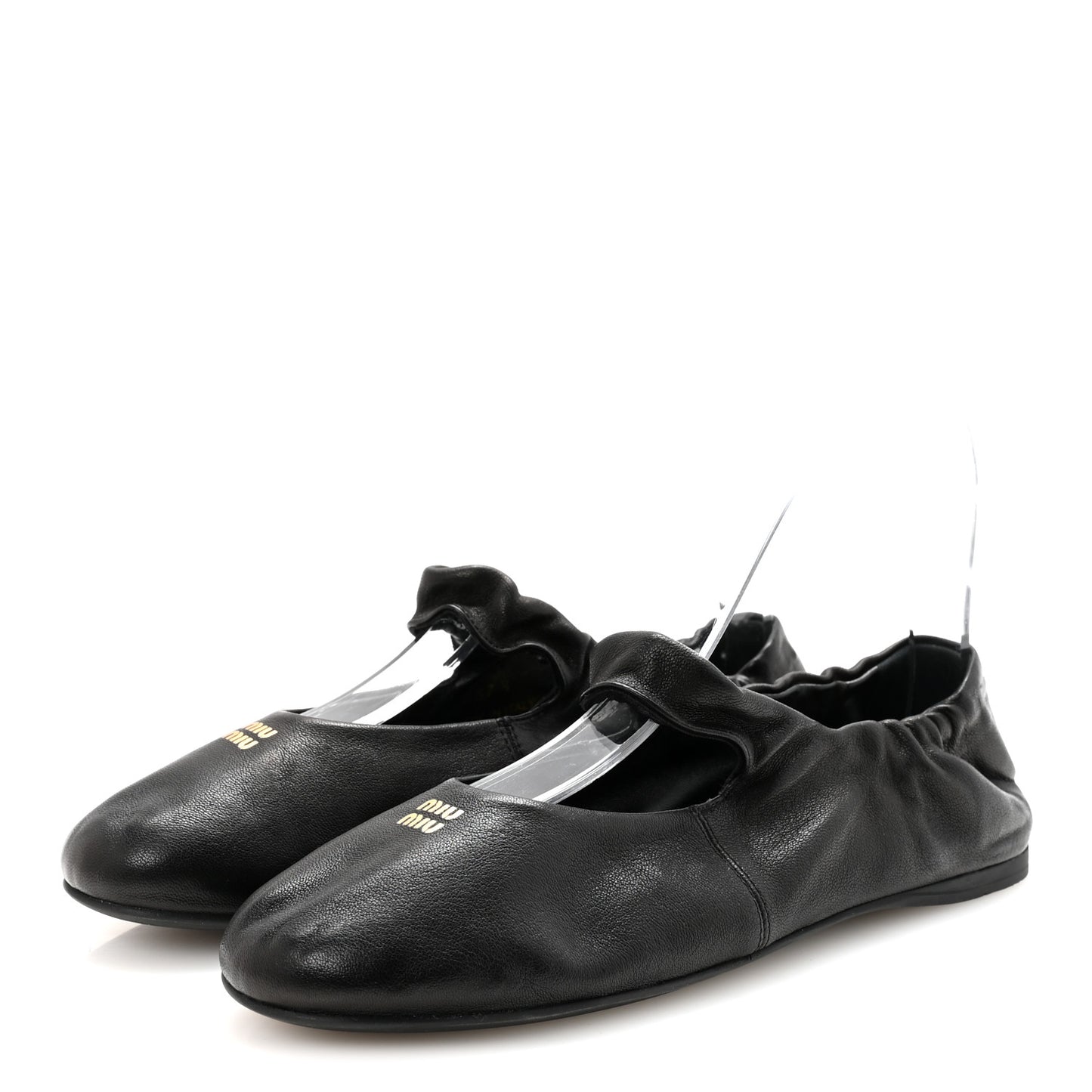 Nappa Ruched Ballerina Flats 37.5 Black