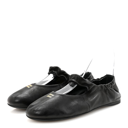 Miu Miu Nappa Ruched Ballerina Flats 37.5 Black 4 of 9