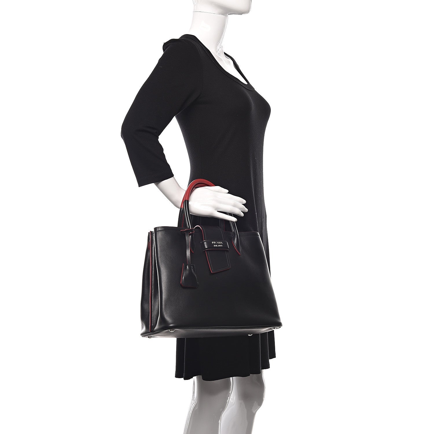 Prada Soft Calfskin Shopping Tote Black Fuoco 2 of 10
