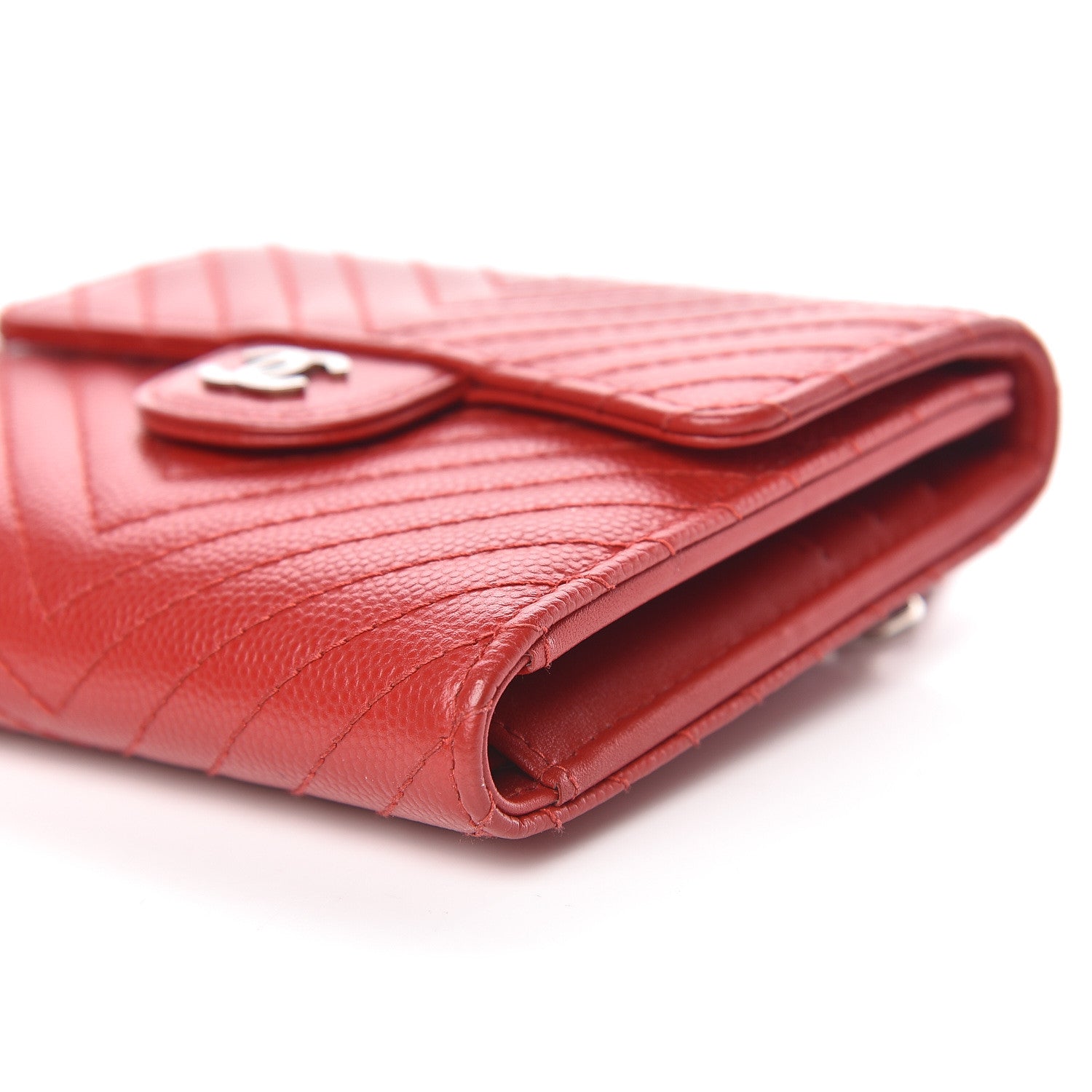 Chanel Caviar Chevron Quilted Compact Flap Wallet Dark Red 10 of 10