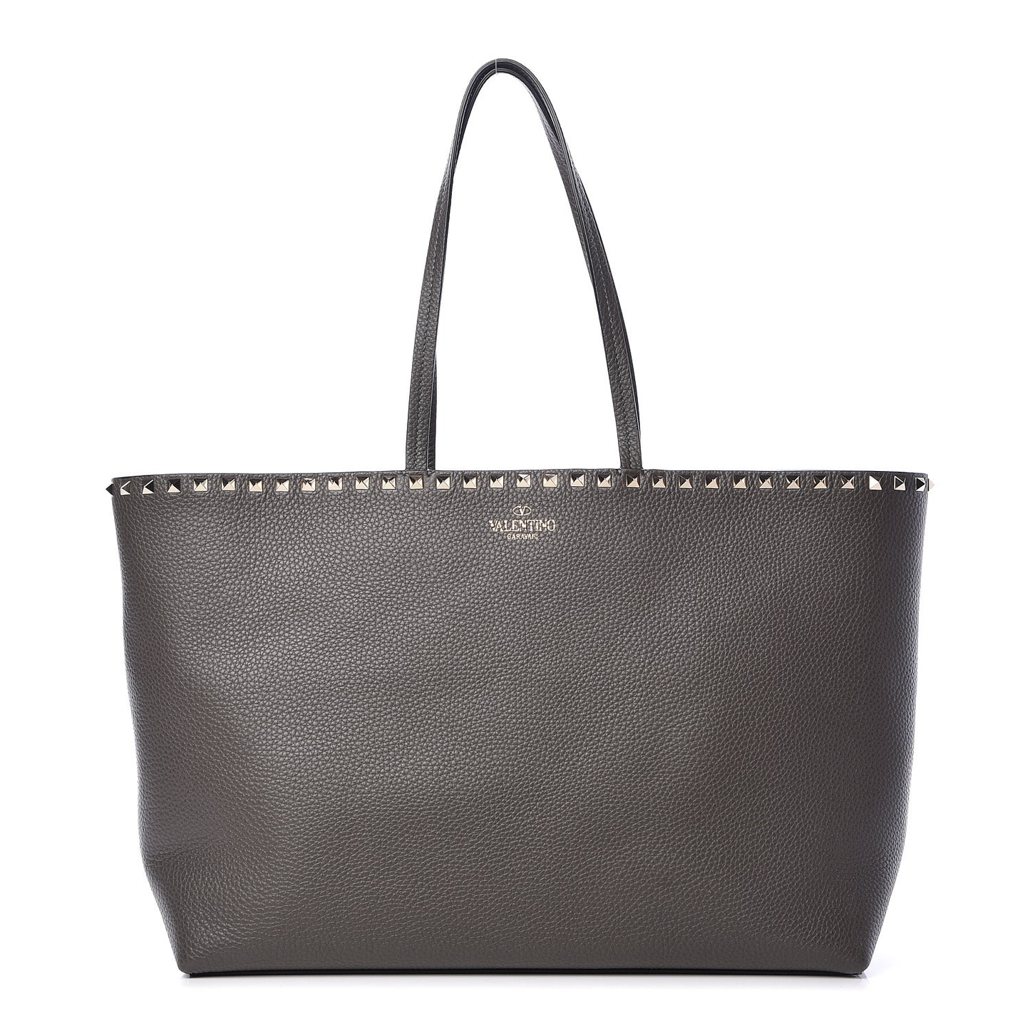 Grained Calfskin Rockstud Shoulder Tote Graphite