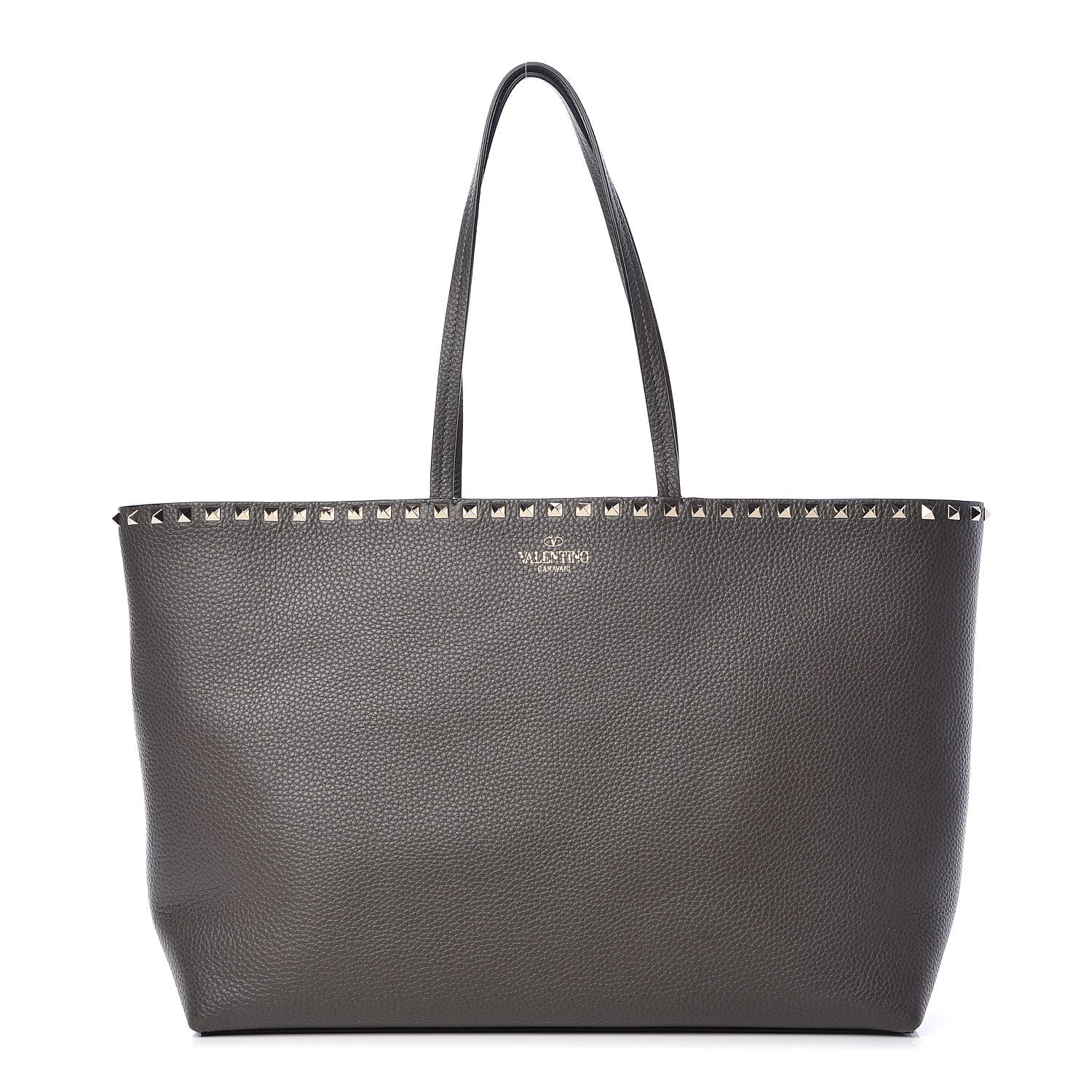 Valentino Garavani Grained Calfskin Rockstud Shoulder Tote Graphite 1 of 9