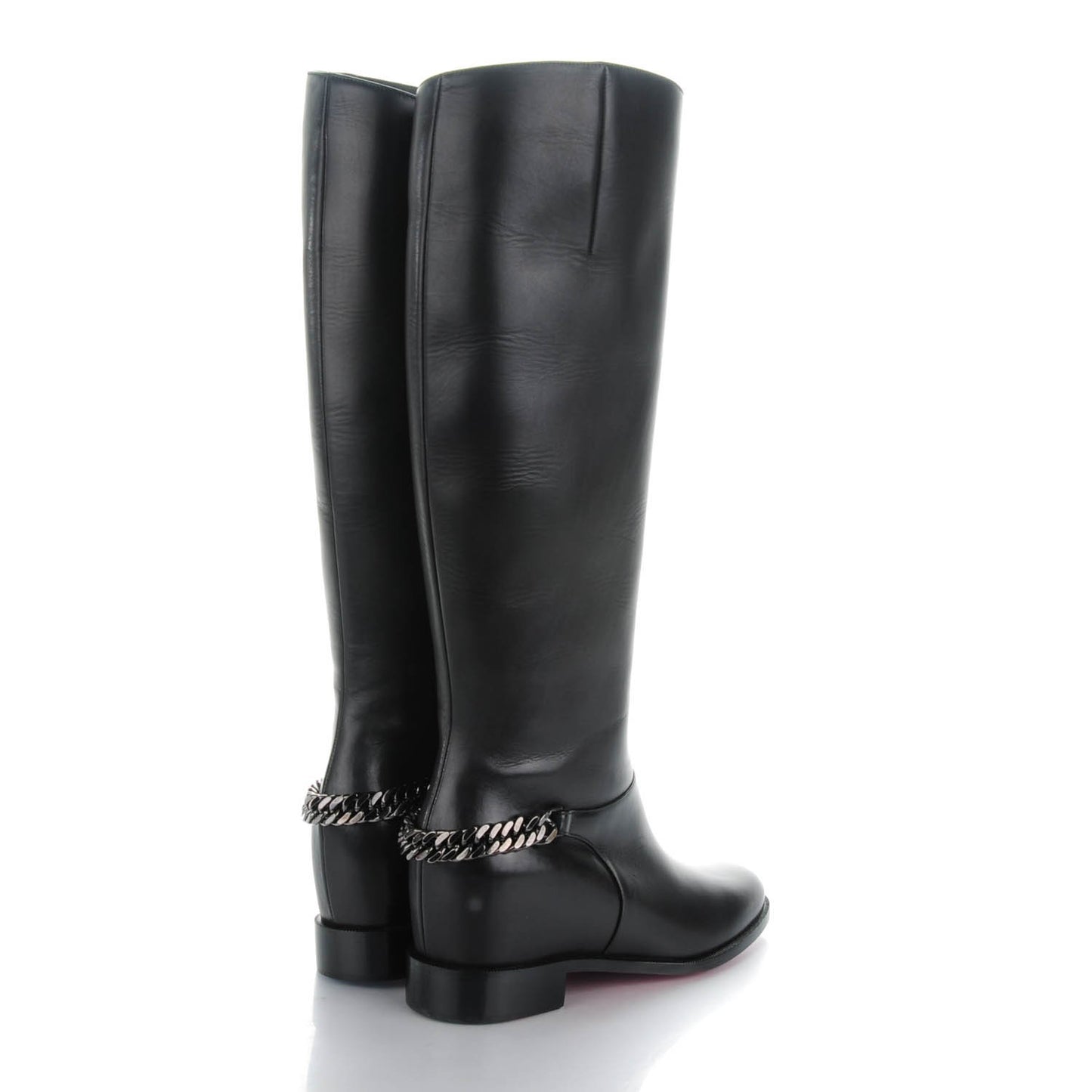 Calfskin Cate Chain Flat Tall Boots 36 Black