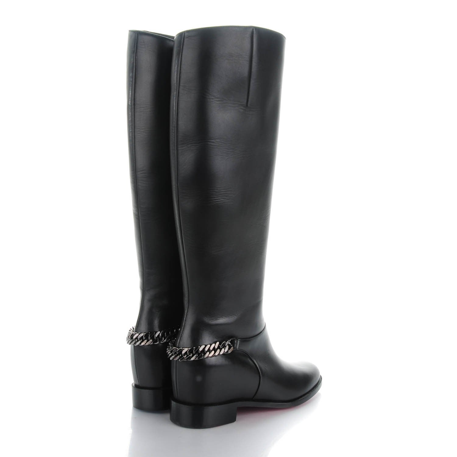 Christian Louboutin Calfskin Cate Chain Flat Tall Boots 36 Black 4 of 6
