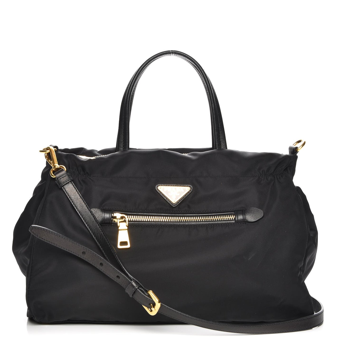 Tessuto Nylon Saffiano Shopping Satchel Black