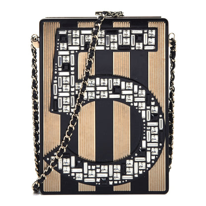 Chanel Plexiglass Strass Mosaic No 5 Minaudière Clutch Black Gold 1 of 9