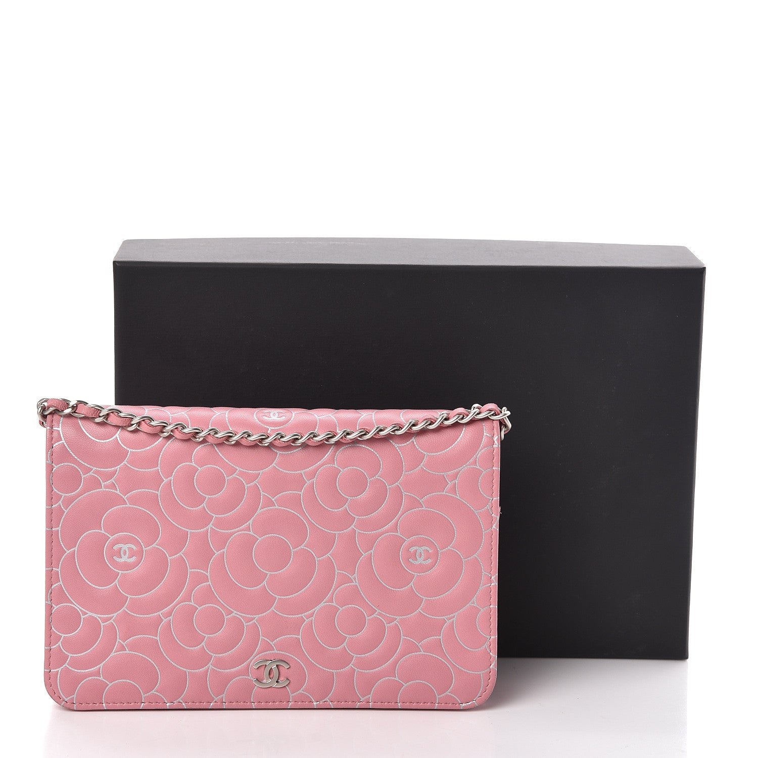 Chanel Lambskin Camellia Embossed Wallet On Chain WOC Pink 12 of 12