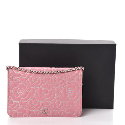 Chanel Lambskin Camellia Embossed Wallet On Chain WOC Pink 12 of 12