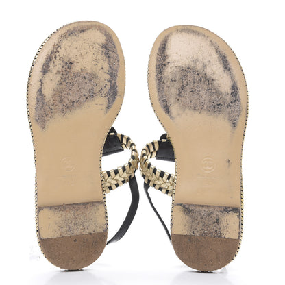 Chanel Metallic Lambskin Calfskin Braided Thong Sandals 39 Black Gold 5 of 8
