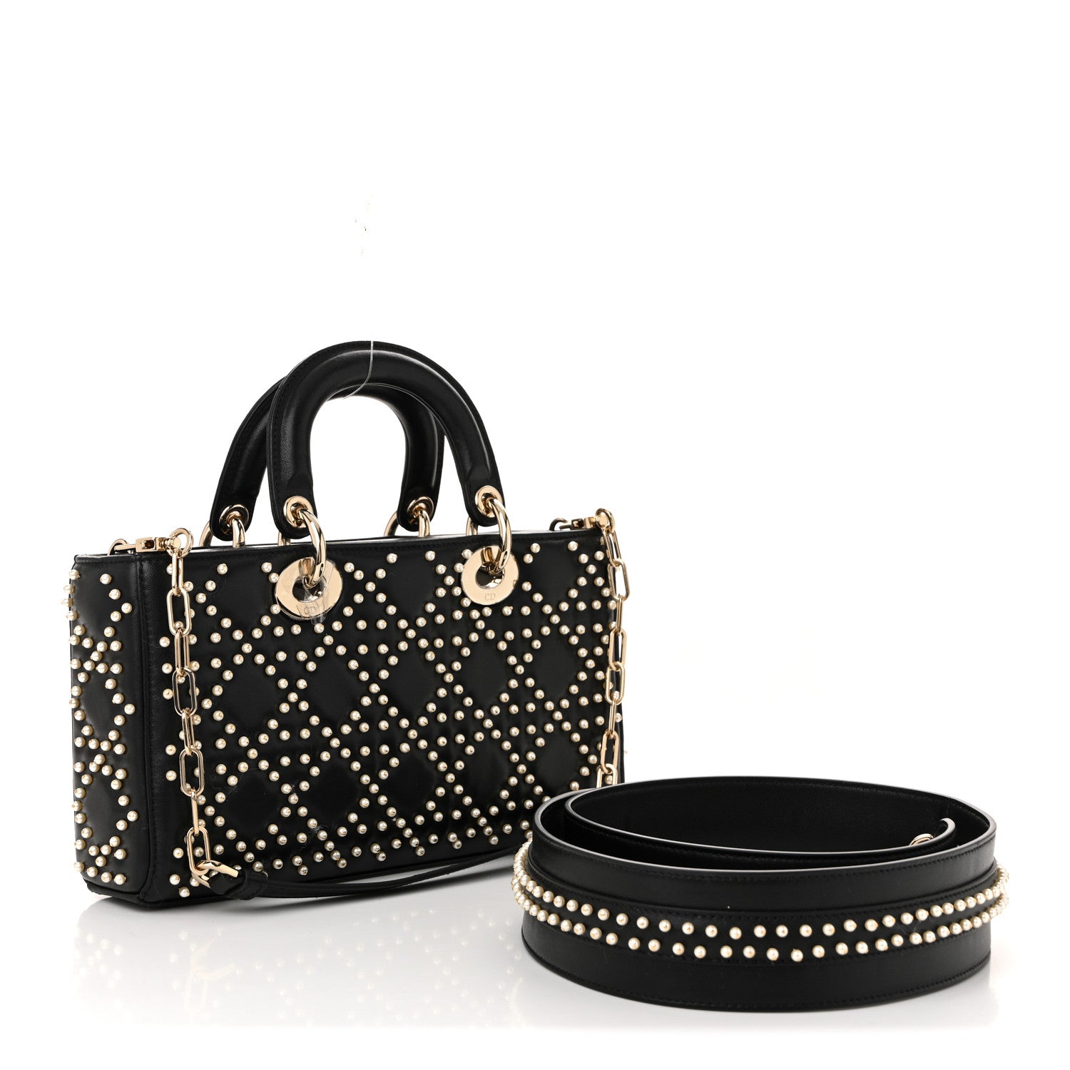 Christian Dior Lambskin Cannage Pearl Studded Small Lady D-Joy