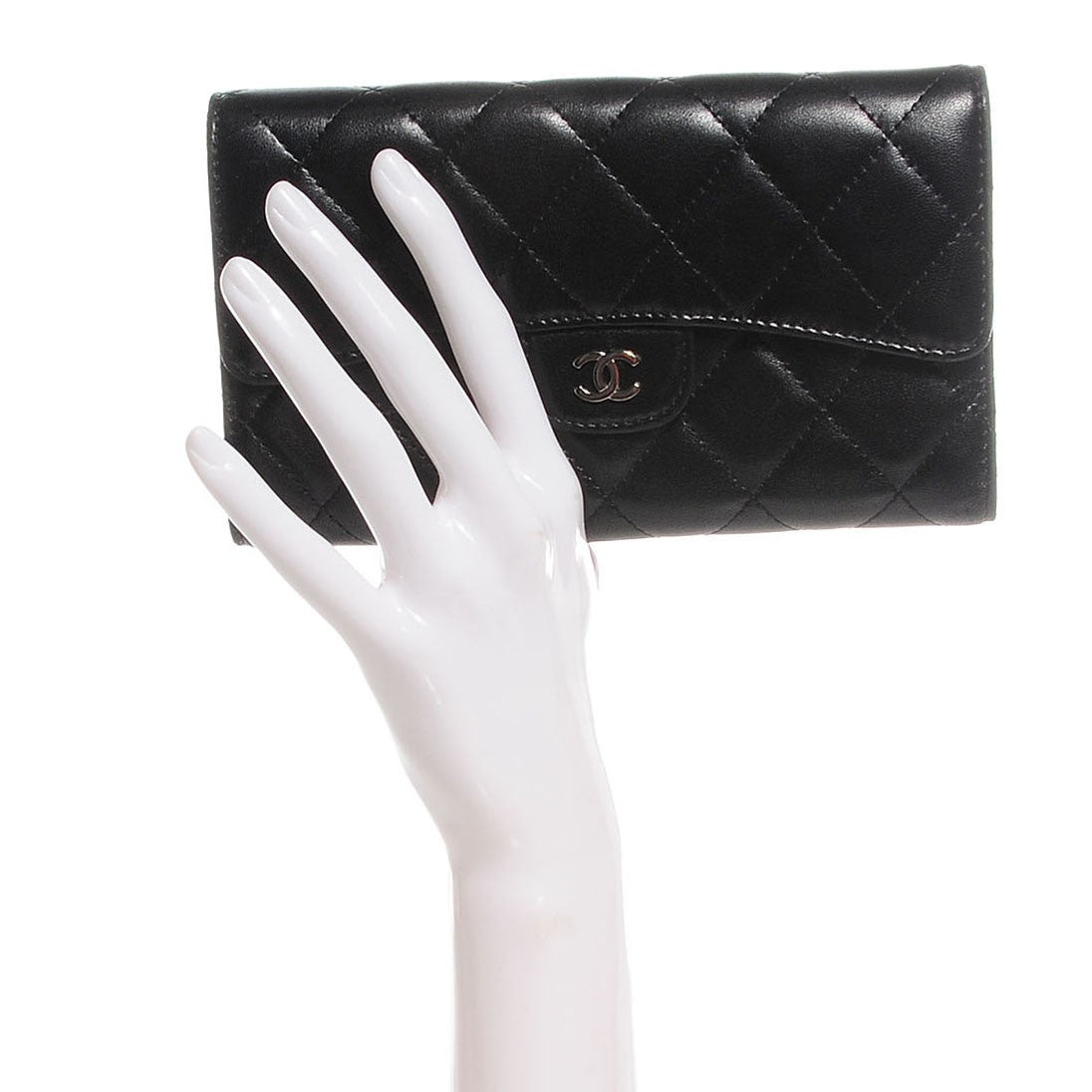 Chanel Lambskin Quilted Large Flap Wallet Black 2 of 9