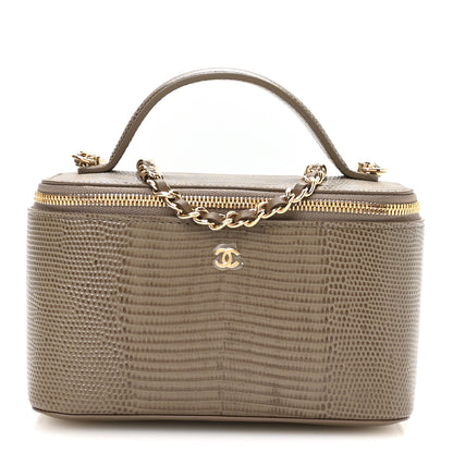 Chanel Calfskin Lizard Embossed Top Handle Vanity With Chain Dark Khaki 1 of 12
