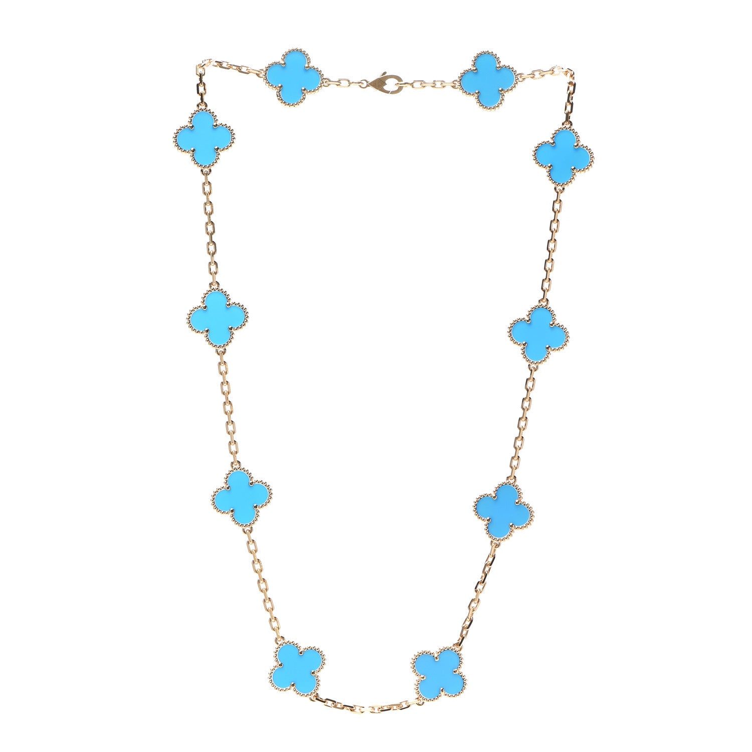 Van Cleef & Arpels 18K Yellow Gold Blue Agate 10 Motifs Vintage Alhambra Necklace 3 of 7