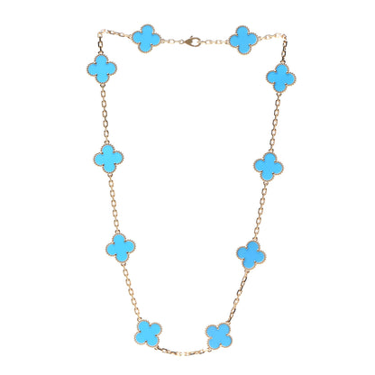 Van Cleef & Arpels 18K Yellow Gold Blue Agate 10 Motifs Vintage Alhambra Necklace 3 of 7