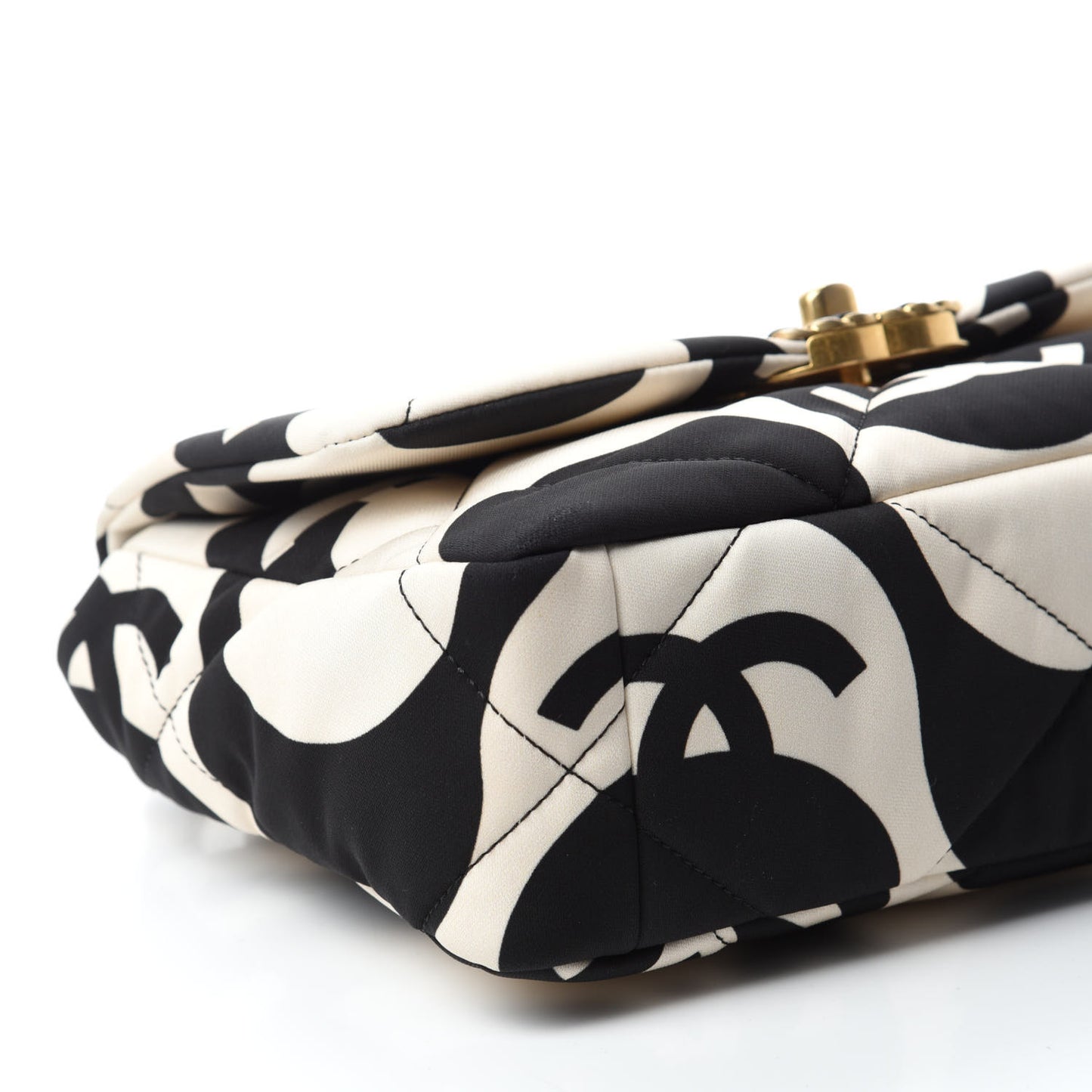 Fabric Printed Large Chanel 19 Flap Black Ecru