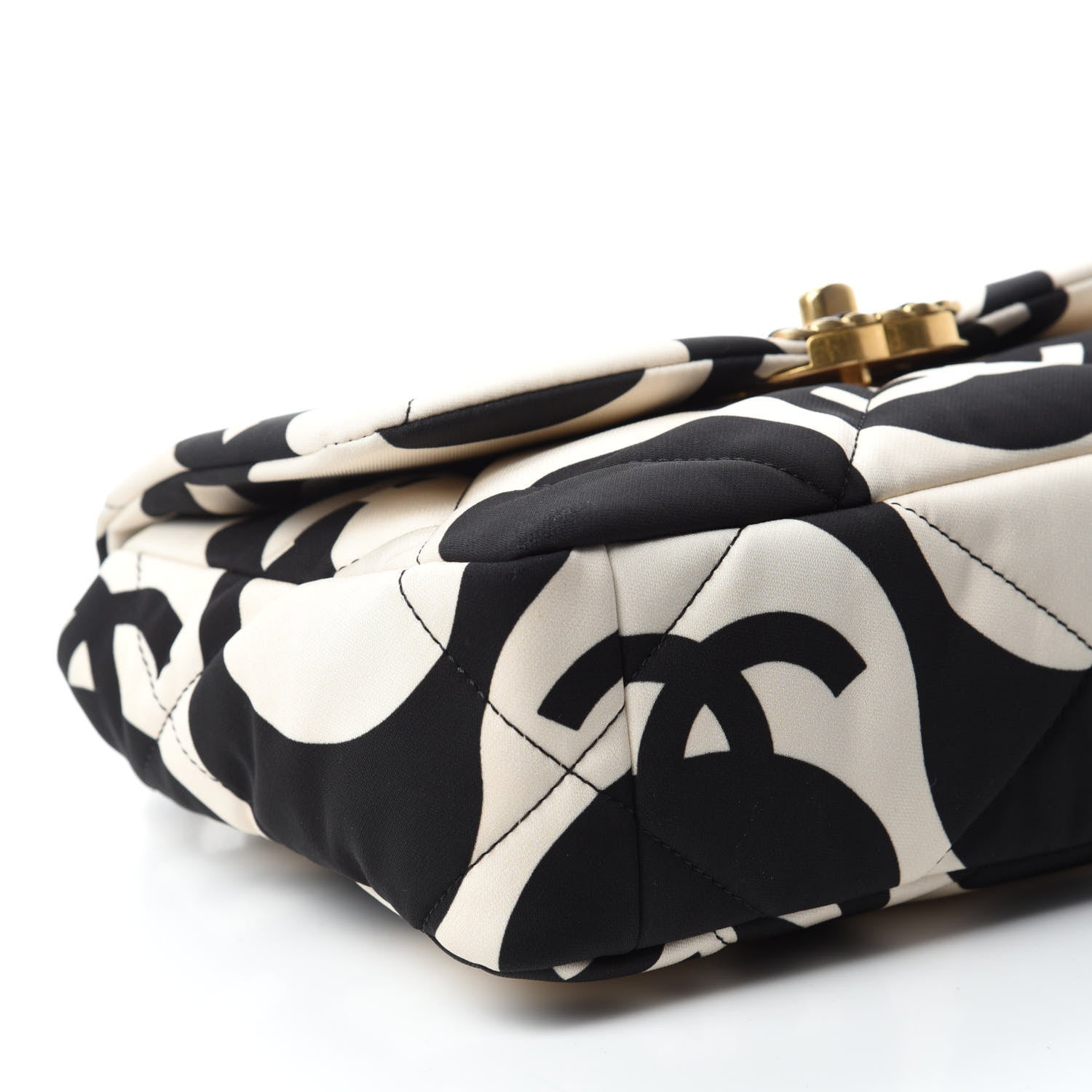 Chanel Fabric Printed Large Chanel 19 Flap Black Ecru 6 of 13