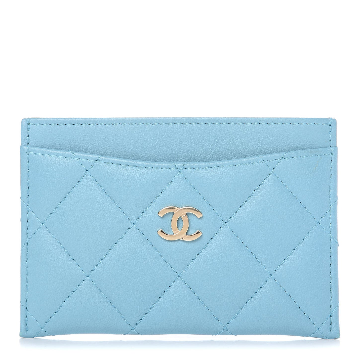 Lambskin Quilted Card Holder Light Blue