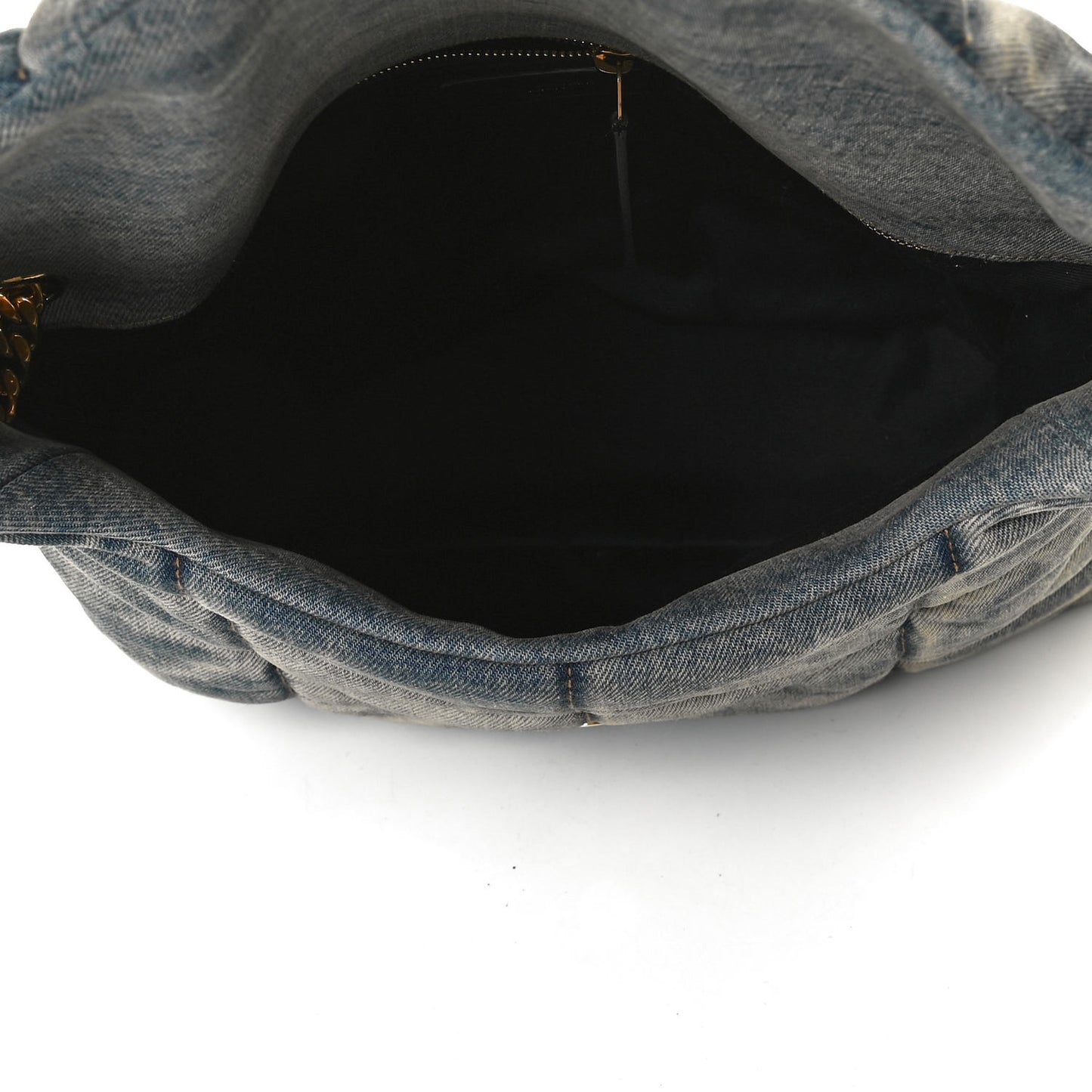 Denim Quilted Medium Loulou Puffer Monogram Chain Satchel Blue Cinnamon
