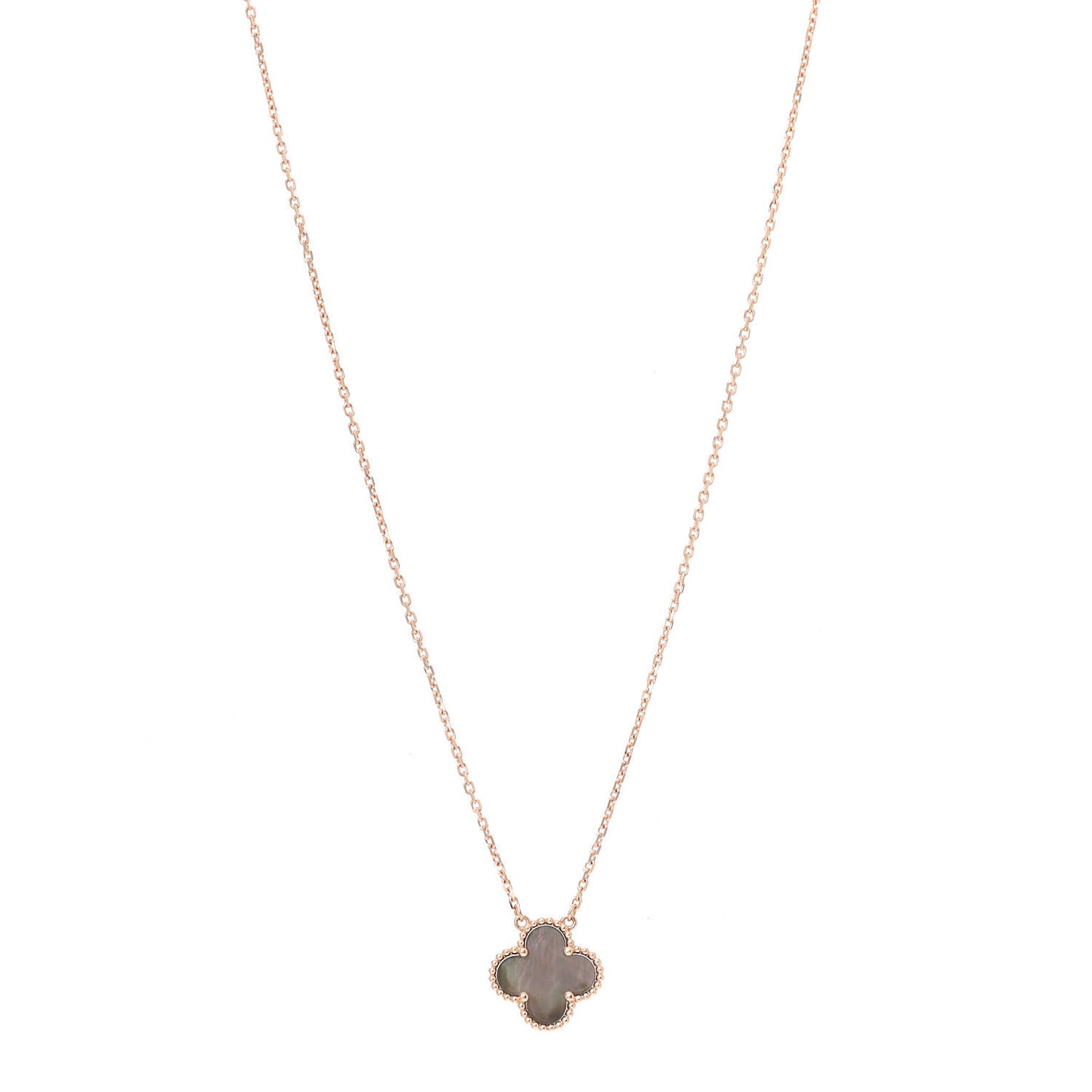 18K Rose Gold Gray Mother of Pearl Vintage Alhambra Pendant Necklace