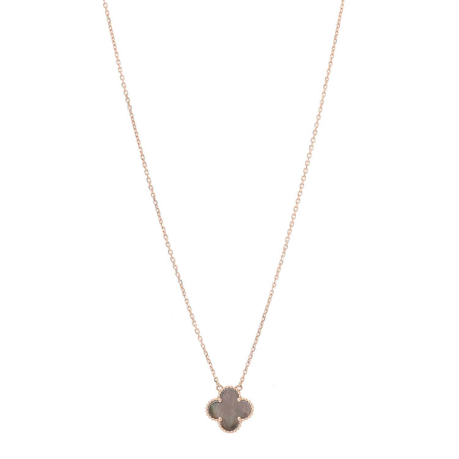 Van Cleef & Arpels 18K Rose Gold Gray Mother of Pearl Vintage Alhambra Pendant Necklace 1 of 7