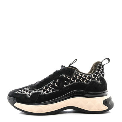 Chanel Suede Calfskin Embroidered CC Sneakers 36.5 Black 1 of 9