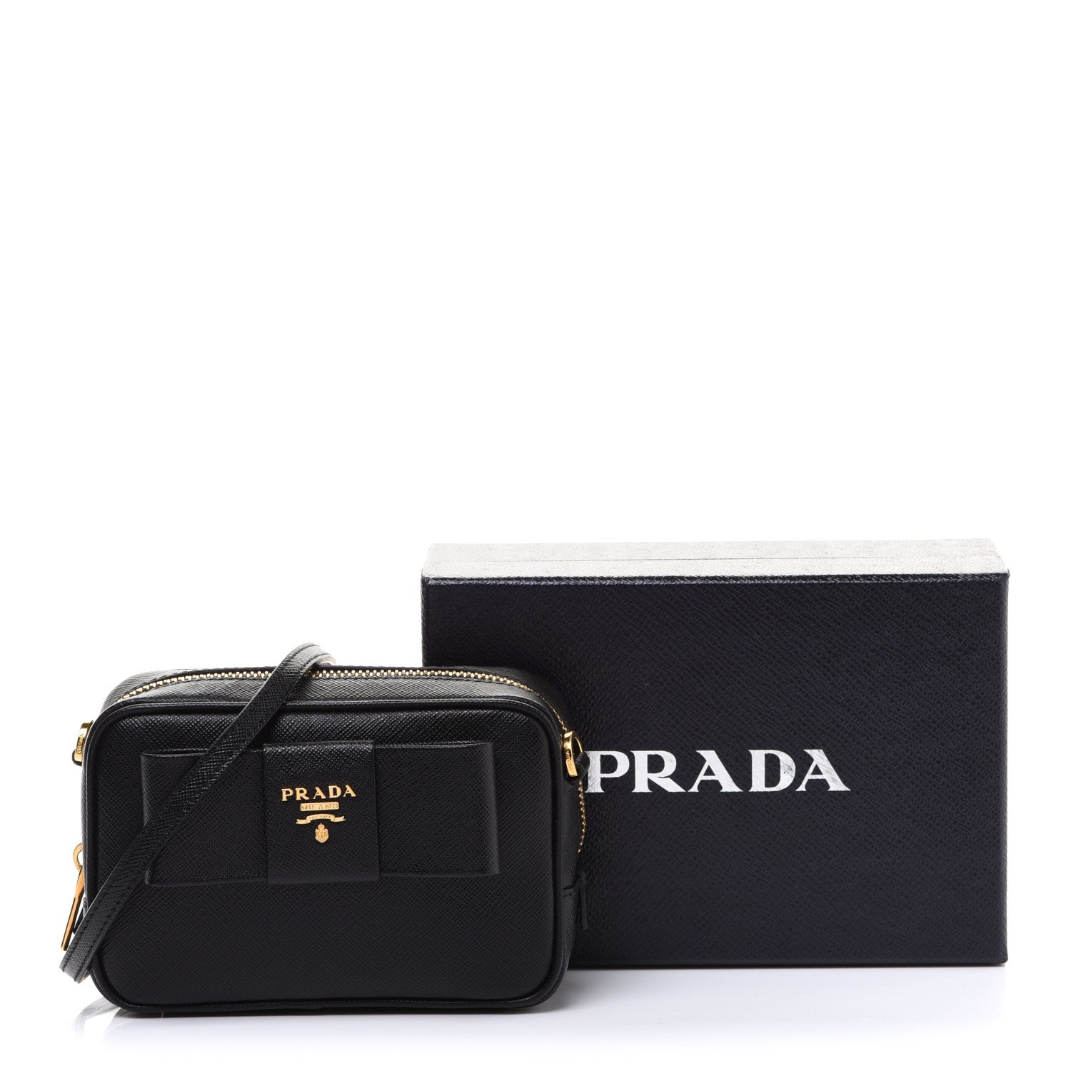 Prada Saffiano Fiocco Bow Camera Crossbody Bag Black 11 of 11