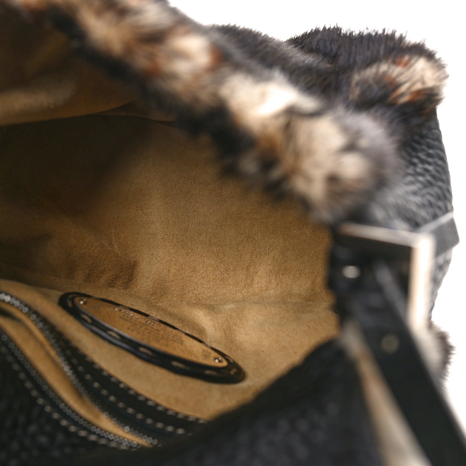 Fendi Cuoio Romano Selleria Rabbit Fur Crystal Mini Mama Baguette Black Multicolor 6 of 11