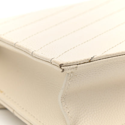 Saint Laurent Grain De Poudre Matelasse Chevron Monogram Envelope Chain Wallet Dove White 18 of 22