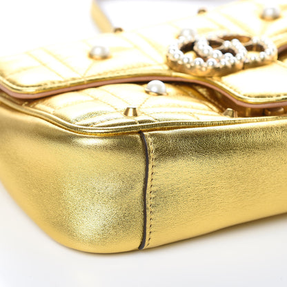 Gucci Metallic Calfskin Matelasse Studded Mini Pearly GG Marmont Shoulder Bag Gold 8 of 10