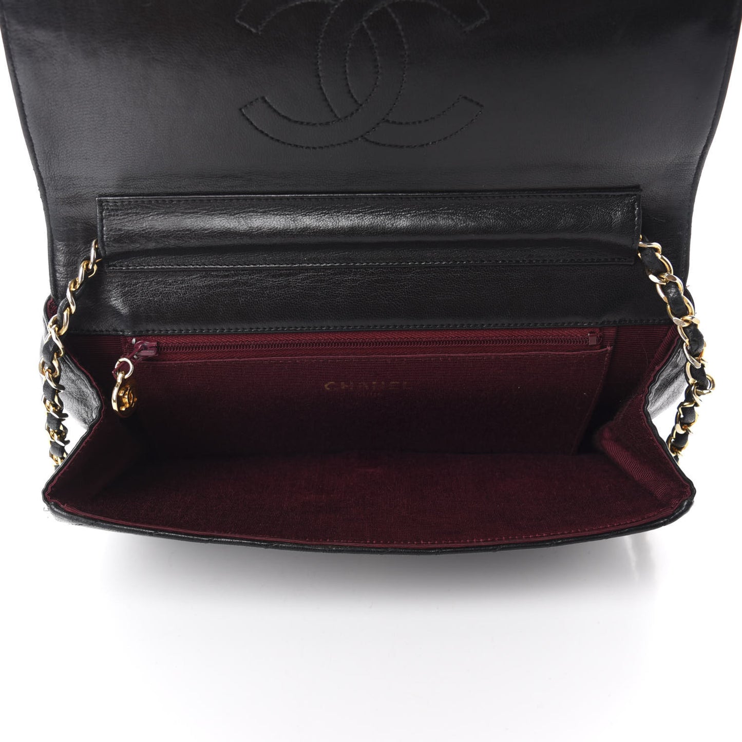 Lambskin Diagonal Quilted Small Single Flap Black