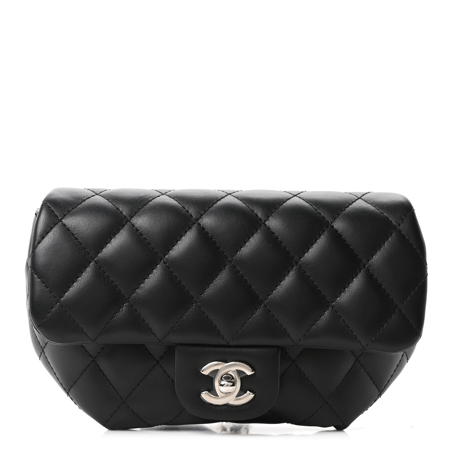 Calfskin Quilted CC Uniform Flap Belt Bag Black