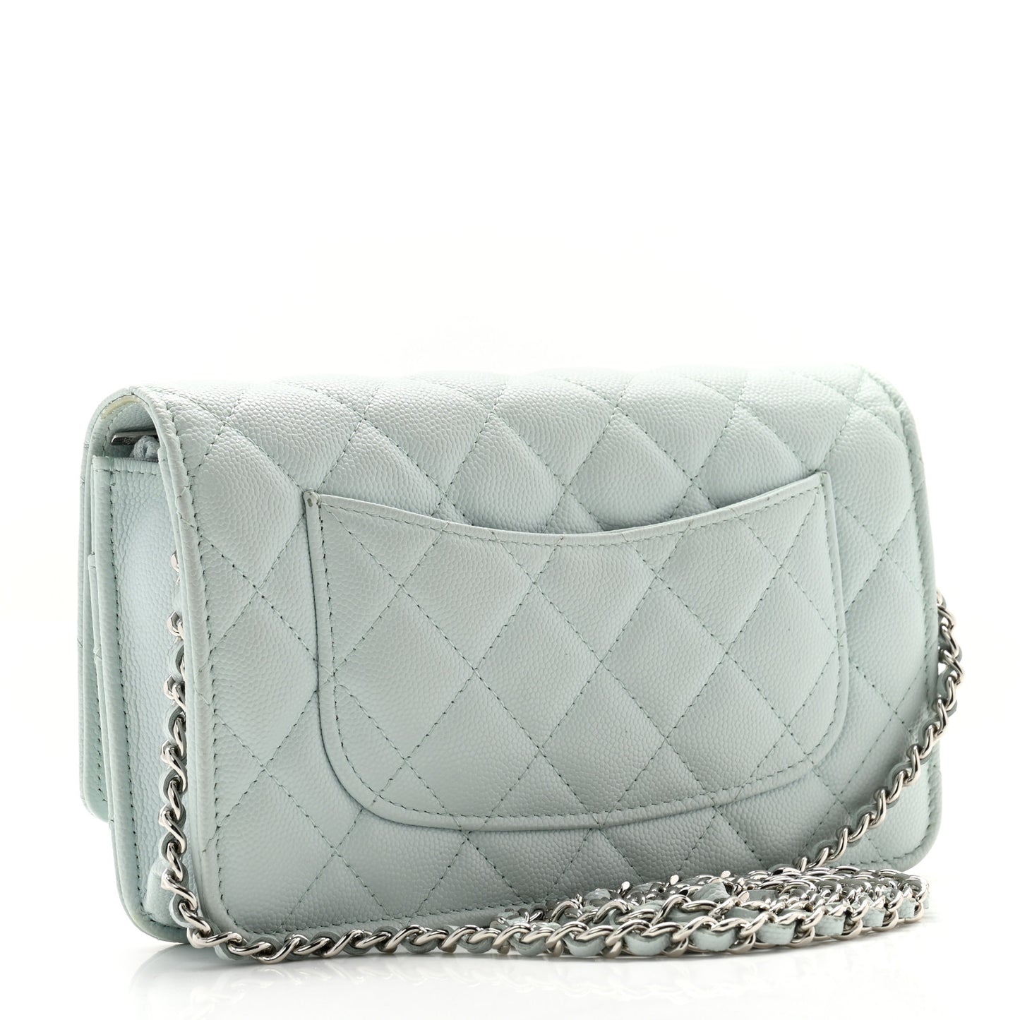 Caviar Quilted Wallet on Chain WOC Light Blue