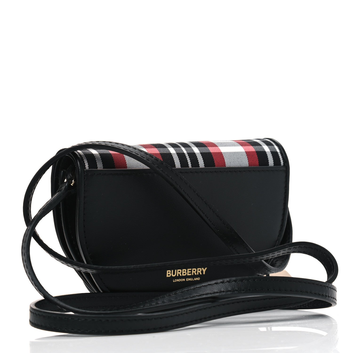 Burberry Calfskin Nylon Tartan Micro Olympia Card Case Bright Red 2 of 4