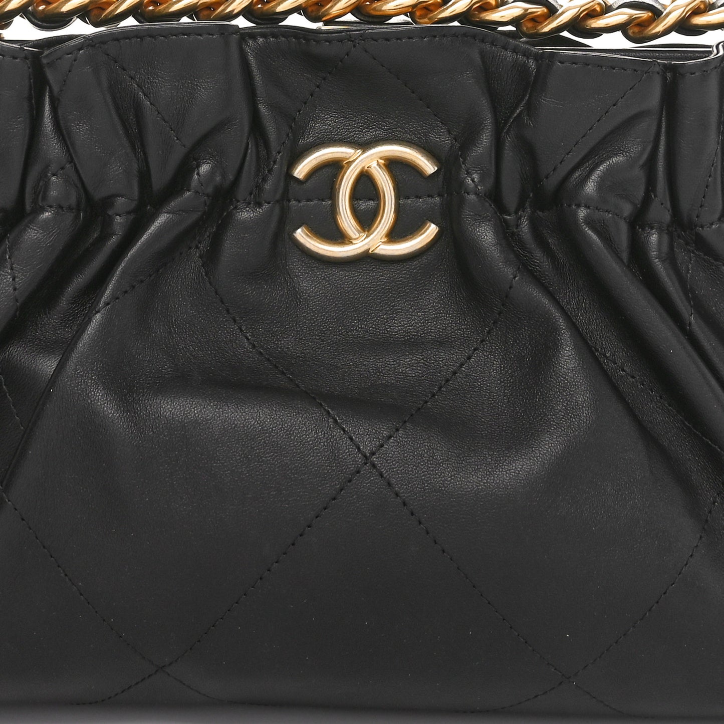 Lambskin Chain Kiss Lock Clutch Black