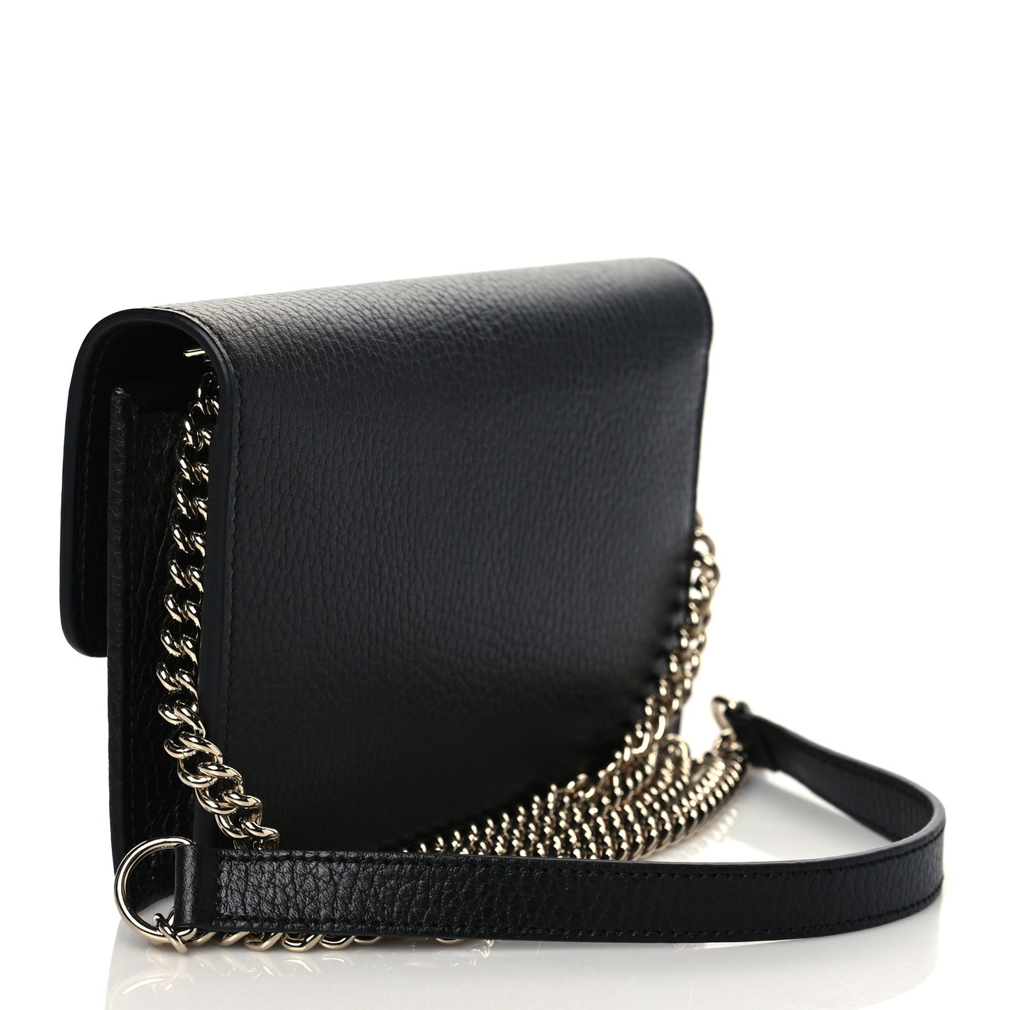Dollar Calfskin Interlocking G Chain Wallet Black