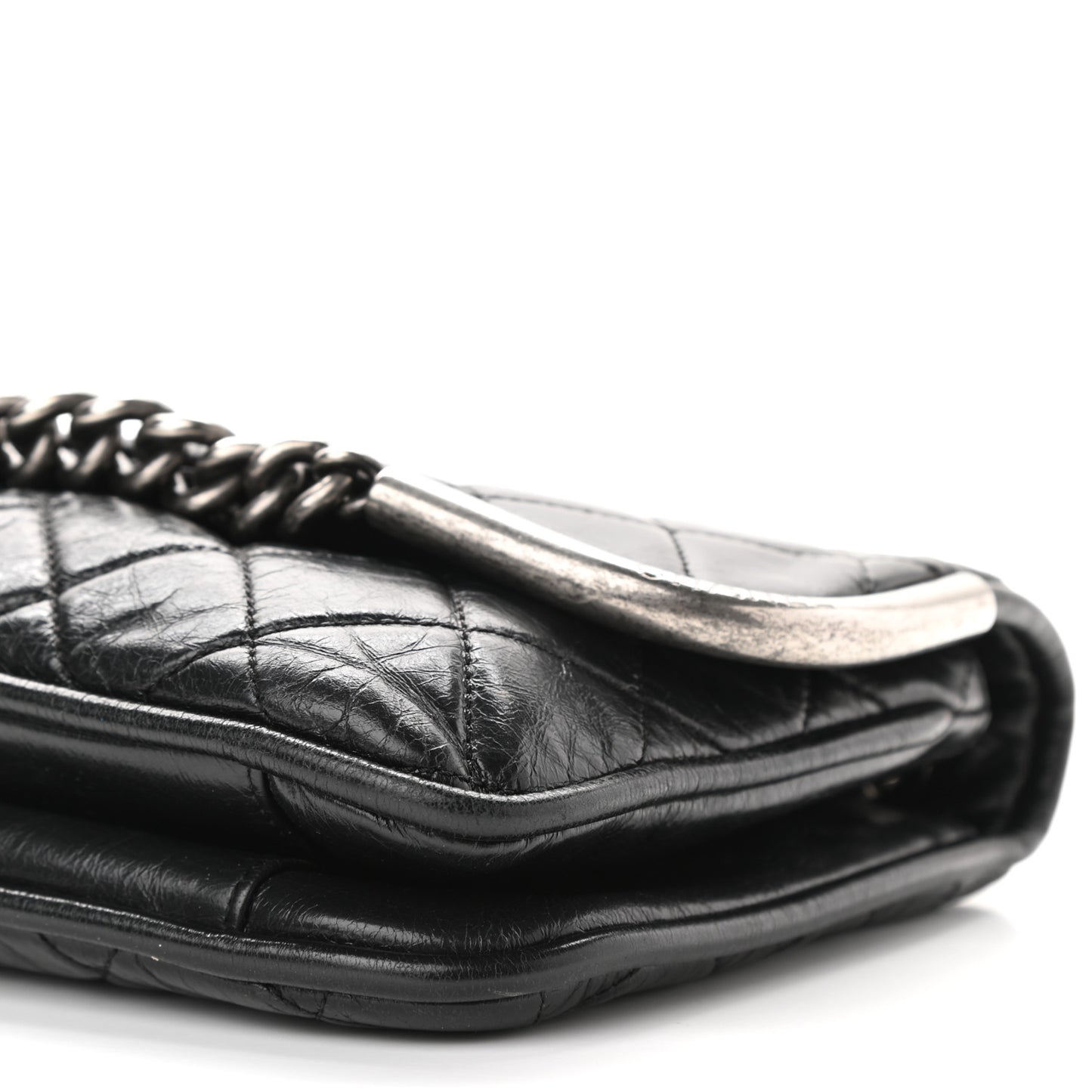 Glazed Calfskin Quilted Flap Black