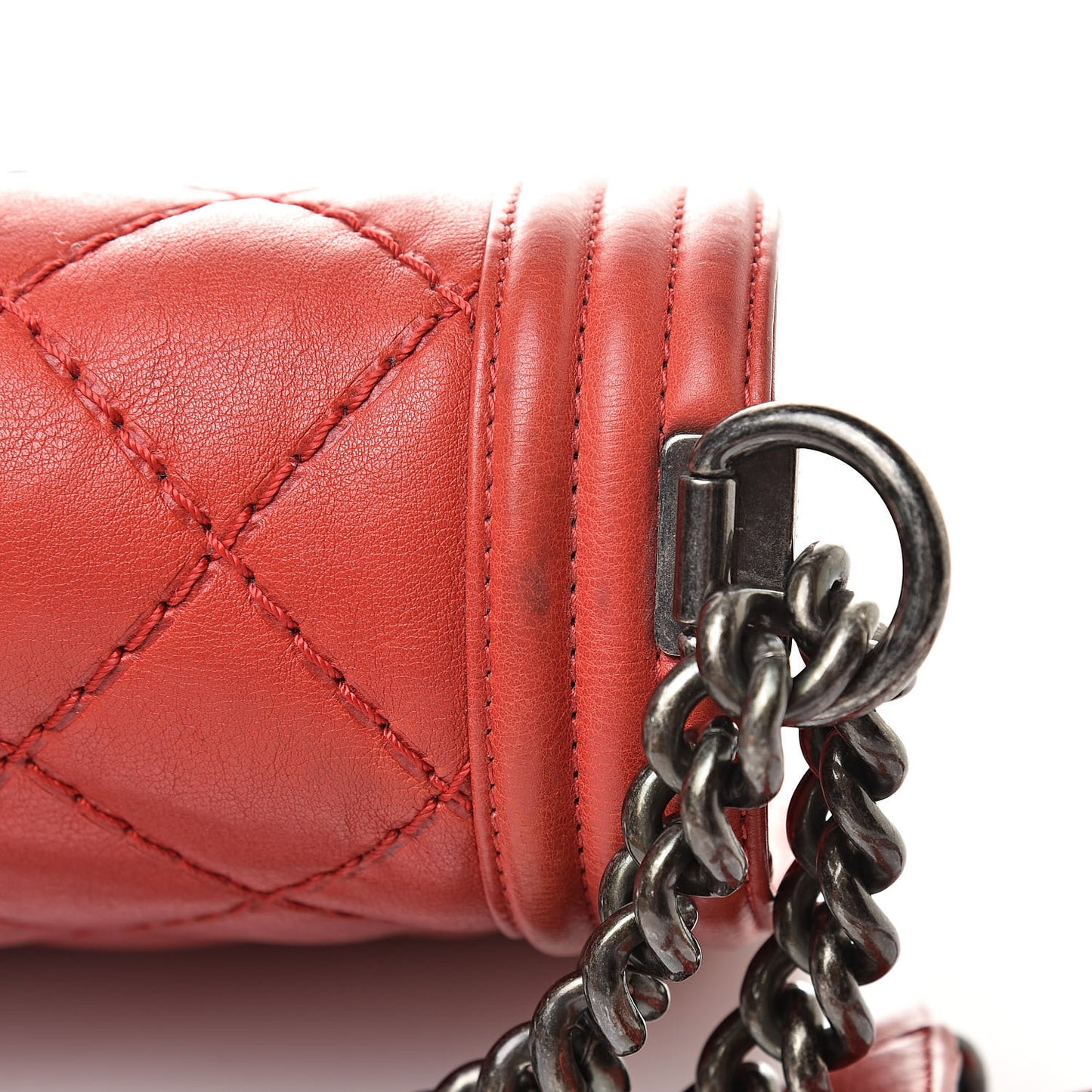 Calfskin Quilted Double Stitch Medium Boy Flap Red