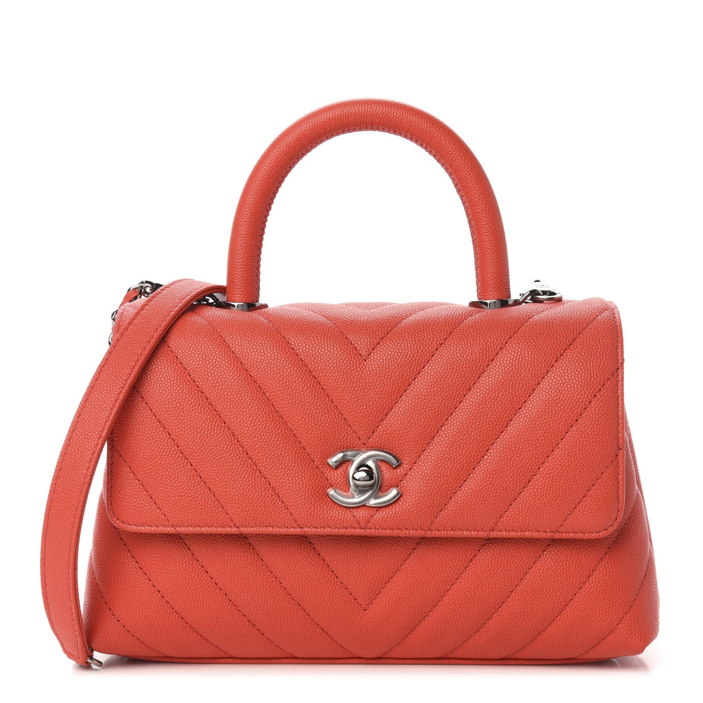 Caviar Chevron Quilted Mini Coco Handle Flap Red
