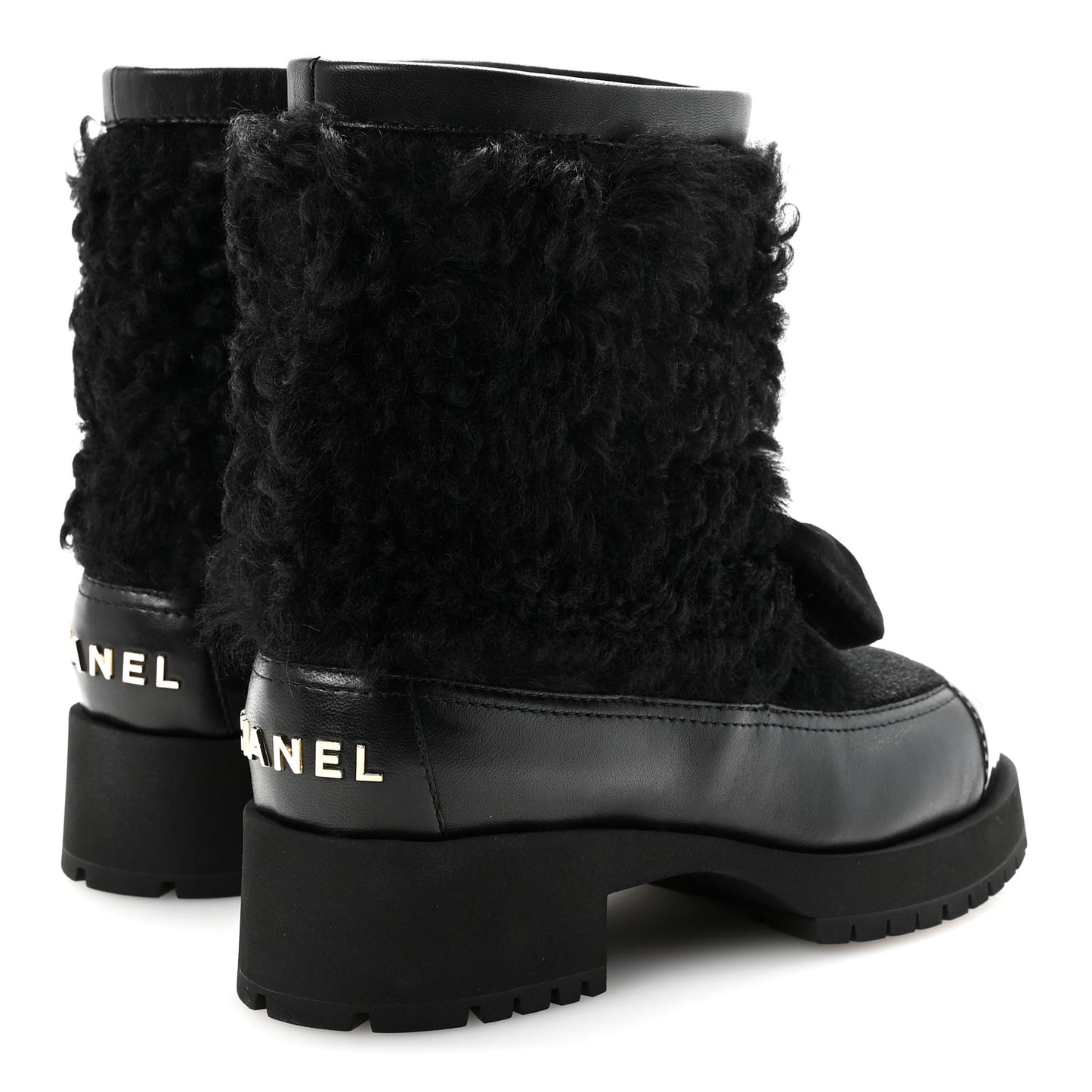 Shearling Lambskin Calfskin Patent Bow Short Boots 36 Black