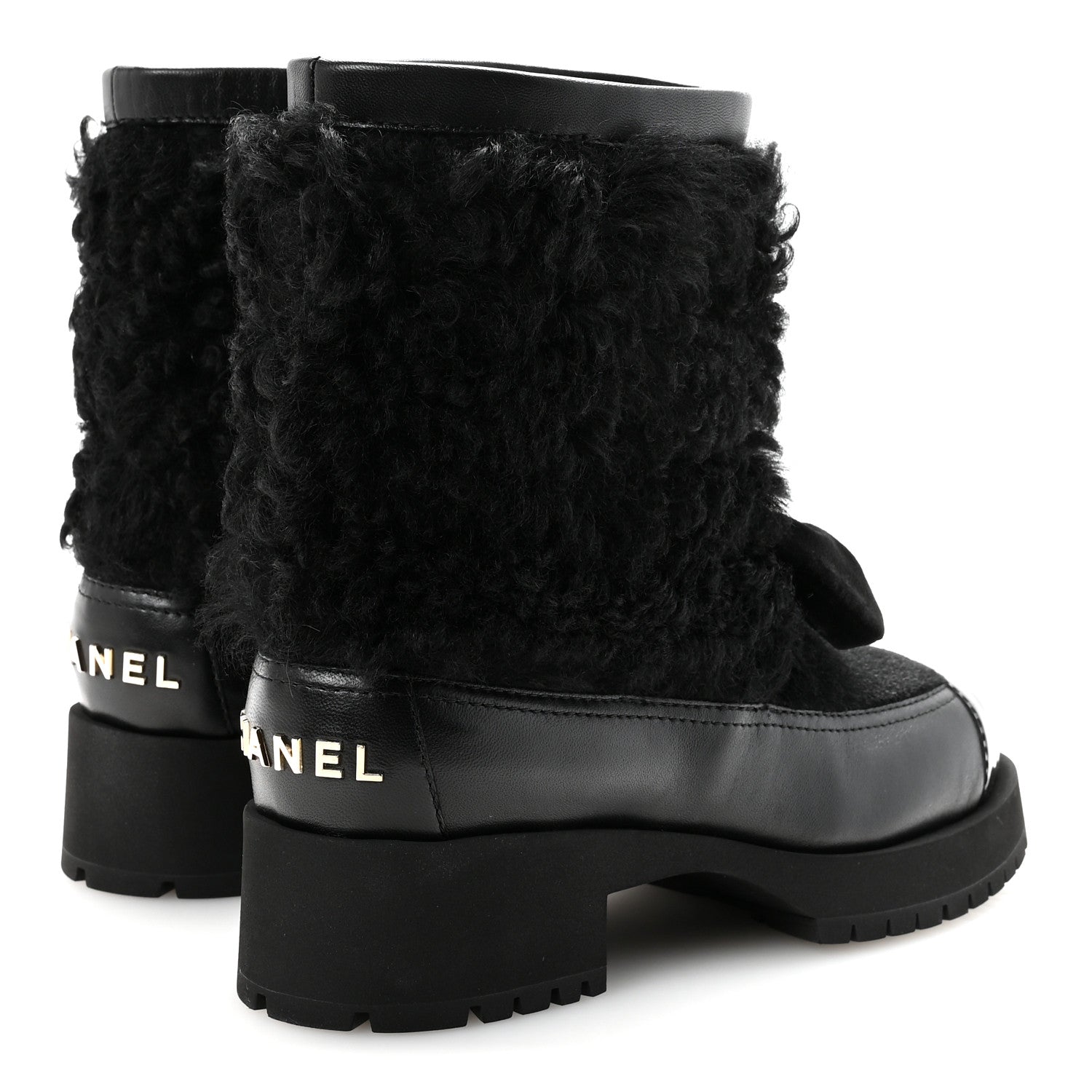 Chanel Shearling Lambskin Calfskin Patent Bow Short Boots 36 Black 5 of 10